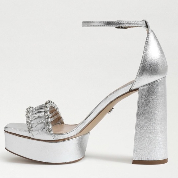 Sam Edelman Women's NINETTE Platform Silver Metallic LEATHER Heel Shoe MSRP $180 - Picture 3 of 9
